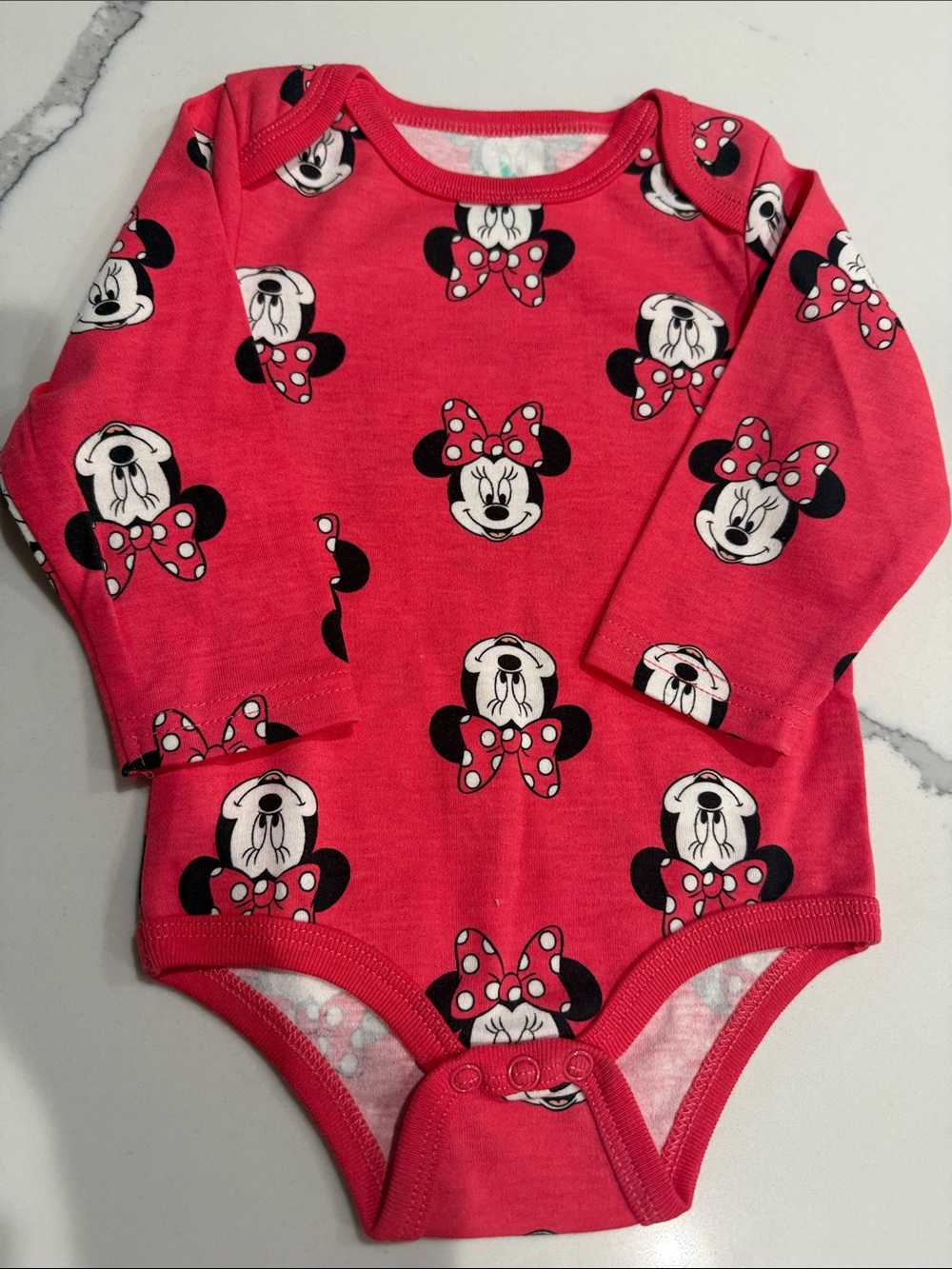 Disney Pink Minnie Mouse Long-Sleeve Baby One-Piece